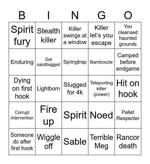 Dbd Bingo Card