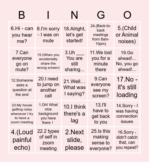 ZOOM Bingo Card