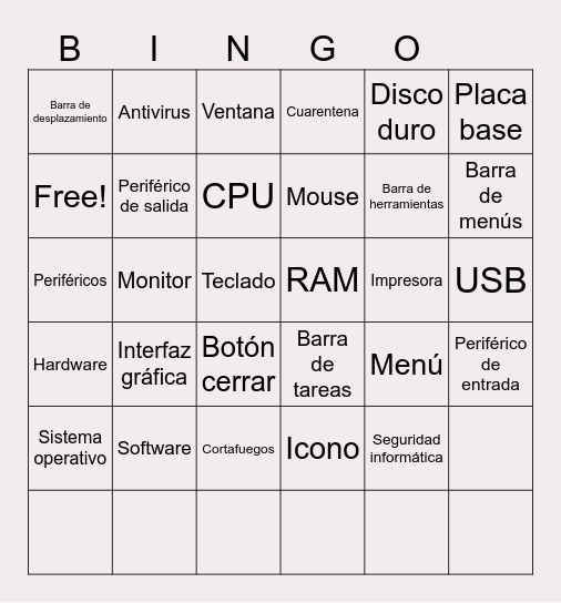 INFORMÁTICA BÁSICA Bingo Card