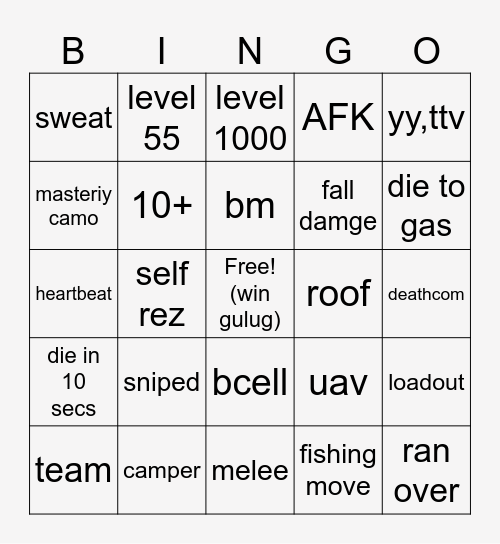 warzone Bingo Card