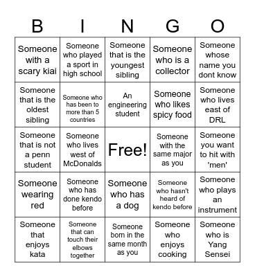 Kendo Icebreaker Social Bingo Card