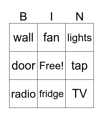 objects of the house Bingo Card