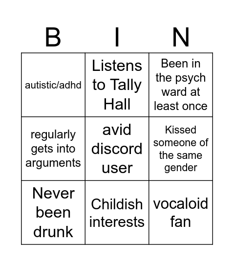 Loser bingo Card