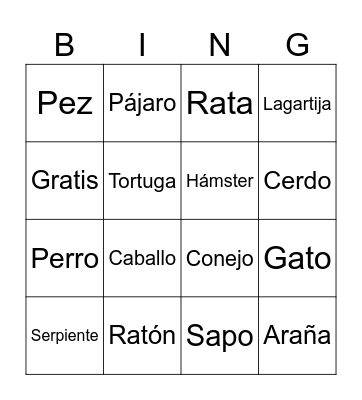 Pets- Mascotas Bingo Card
