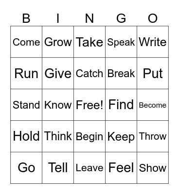 Present Tense Verbs Bingo Card