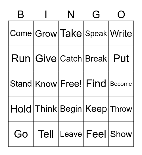 Present Tense Verbs Bingo Card