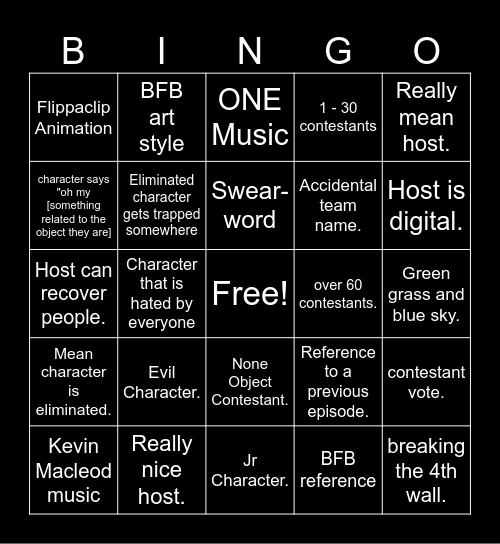 Object Show Bingo Card