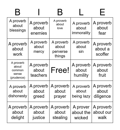 THE BOOK OF  PROVERBS Bingo Card