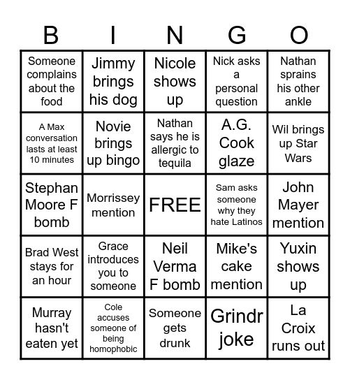 NOISE WATER MEAT Bingo Card