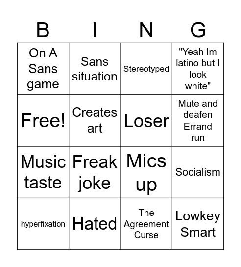 Sans Bingo Card