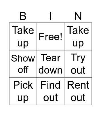 Phrasal verbs Bingo Card