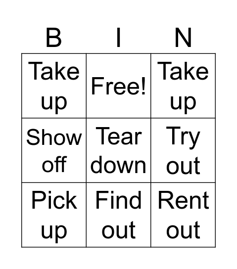 Phrasal verbs Bingo Card