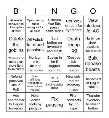 PoE QoL Bingo Card