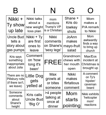 Thanksgiving Drama Bingo Card