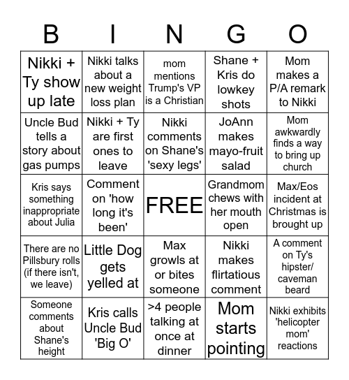 Thanksgiving Drama Bingo Card