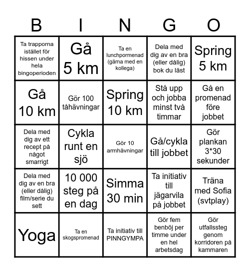 Friskvårdsbingo Card