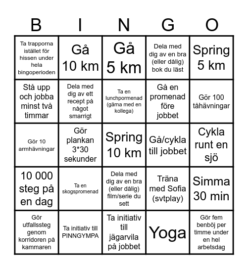 Friskvårdsbingo Card