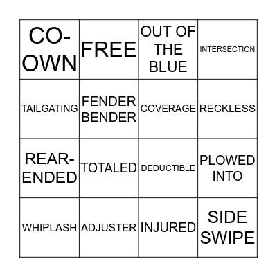 ROAD ACCIDENT BINGO Card