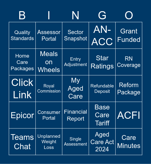 Aged Care System Today Bingo Card