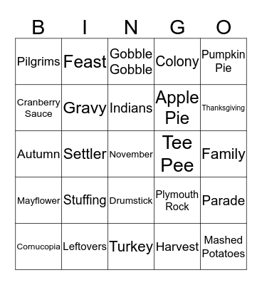 THANKSGIVING  Bingo Card