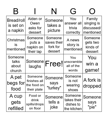 Thanksgiving Bingo Card