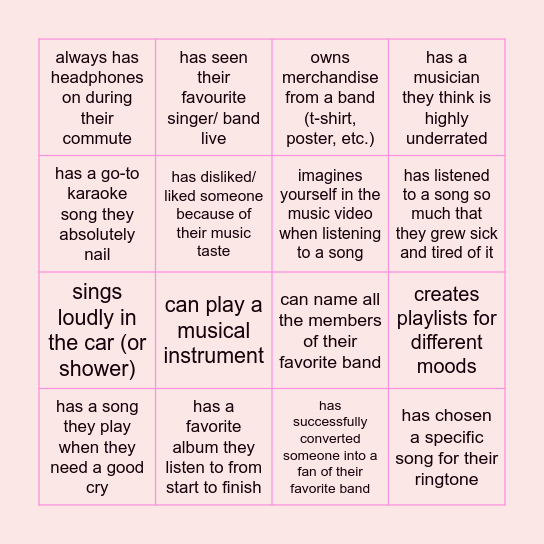 Music Buff Bingo Card