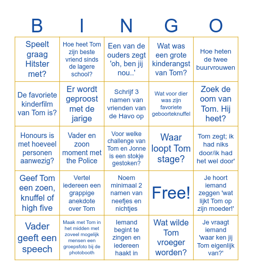 Tom 21 jaar! Bingo Card