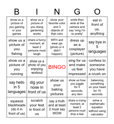 Action Bingo Card