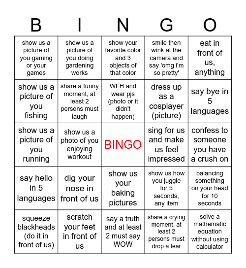 Action Bingo Card