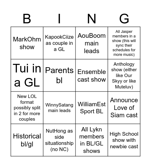 Gmmtv 2026 Bingo Card