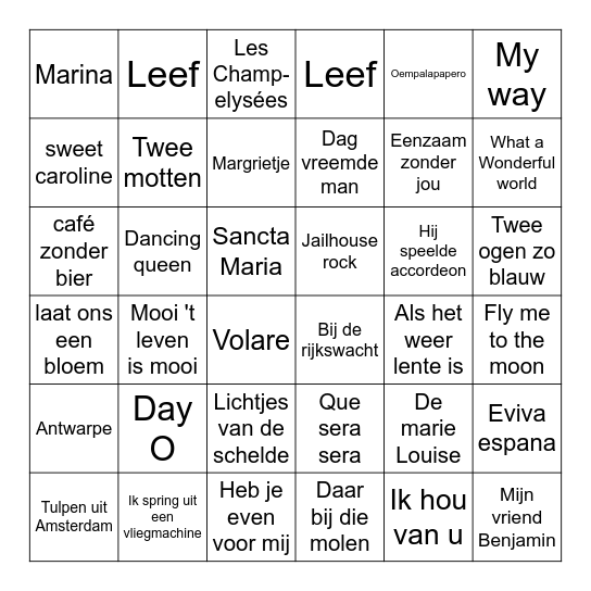 MuziekBingo Card