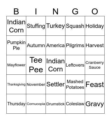 THANKSGIVING Bingo Card