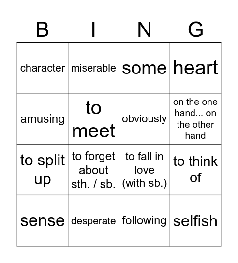 Vocab Bingo Unit1 A1-A4 Agony Aunt Bingo Card