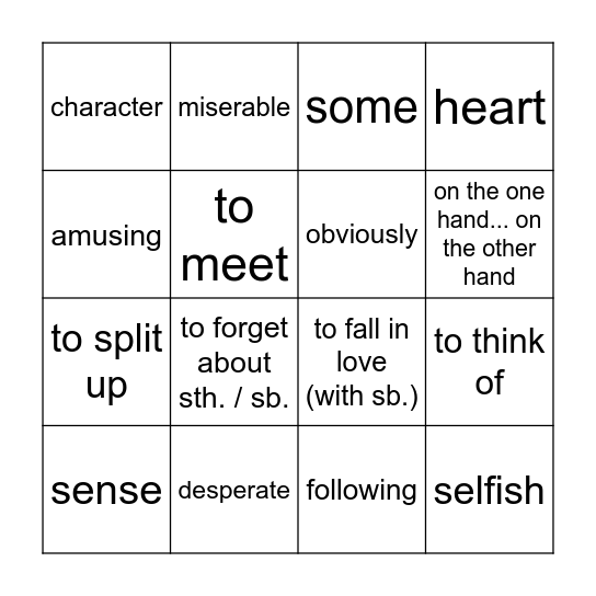 Vocab Bingo Unit1 A1-A4 Agony Aunt Bingo Card