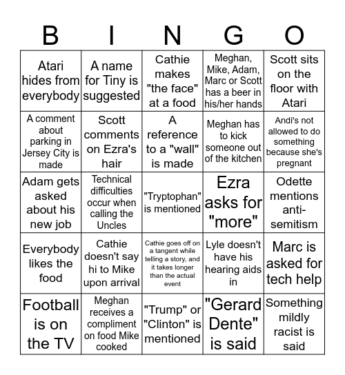 Thanksgiving with the Families BINGO Card