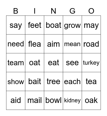 Vowel Team Review Bingo Card