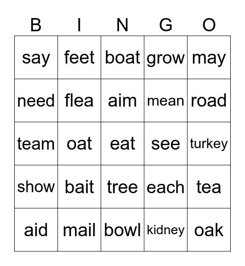 Vowel Team Review Bingo Card