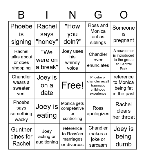 Friends binge-watch Bingo Card