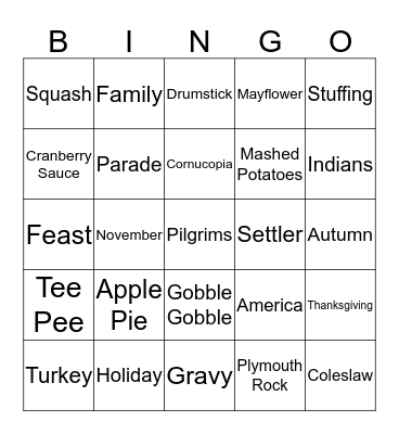 THANKSGIVING Bingo Card