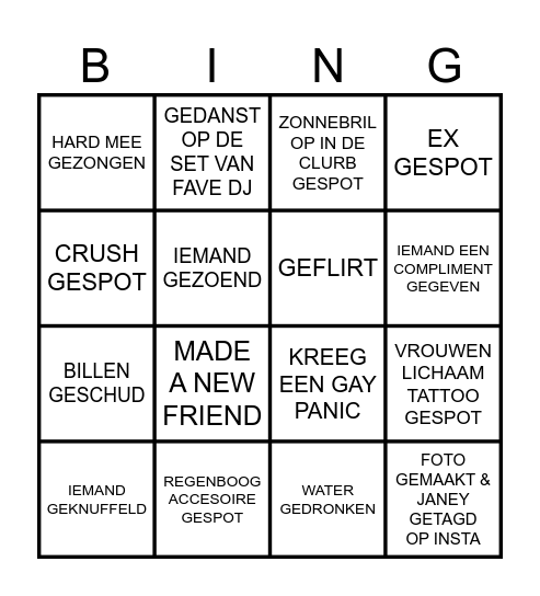 JANEY Bingo Card