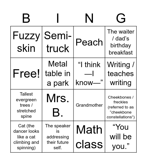 To Whom I will Become Bingo Card