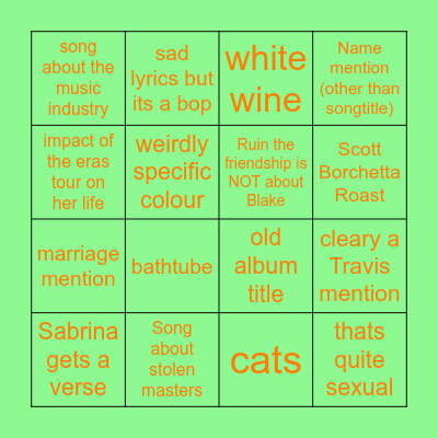 The Life of a Showgirl Bingo Card