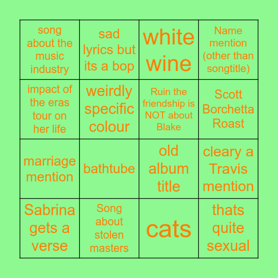 The Life of a Showgirl Bingo Card