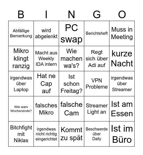 Toby Bingo Card