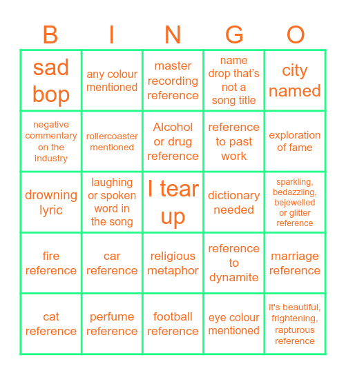 The Life of a Showgirl Bingo Card