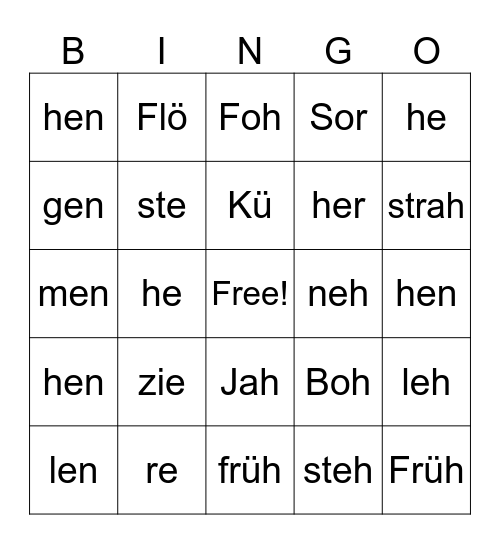 Dehnungs-h Bingo Card