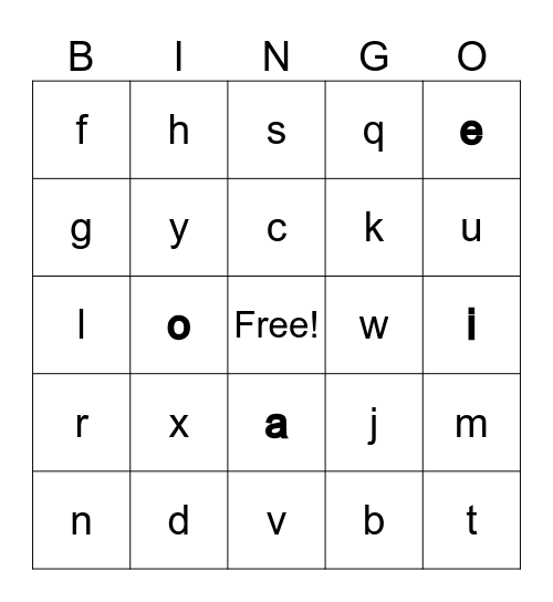 Phonics Bingo Card