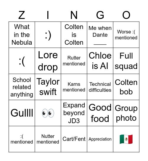Olivia Bday zingo Bingo Card