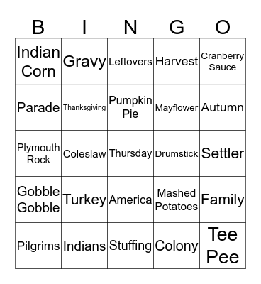 THANKSGIVING Bingo Card