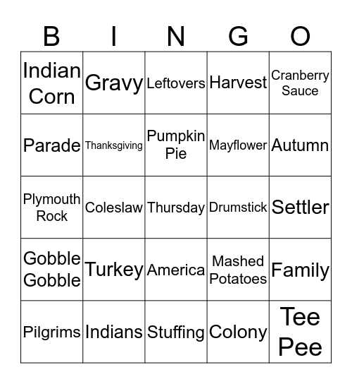 THANKSGIVING Bingo Card